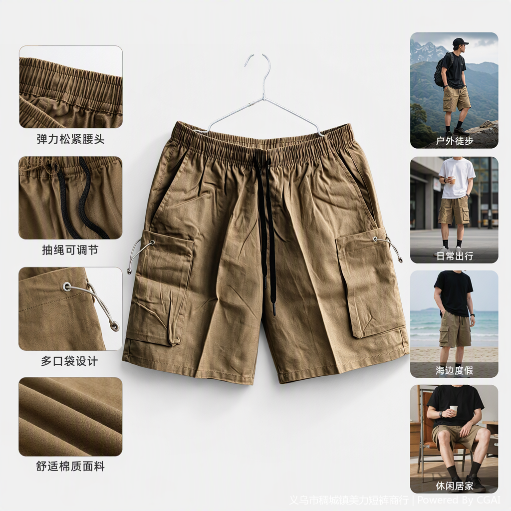 Men's casual workwear shorts are loose and versatile. Khaki summer thin multi-pocket casual pants are a new trend in men's fashion