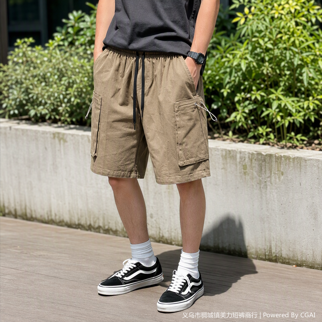 Men's casual workwear shorts are loose and versatile. Khaki summer thin multi-pocket casual pants are a new trend in men's fashion details Picture