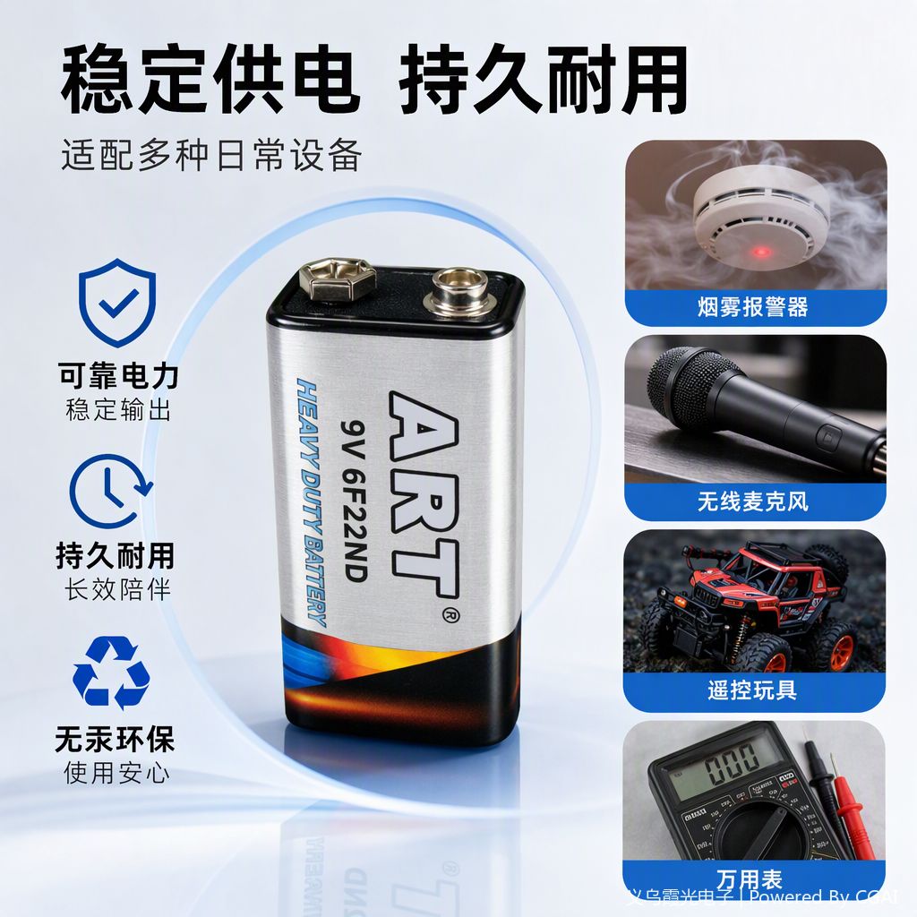 ART brand 9V carbon sex square battery blue pack durabilidad larga duración adaptación electrónica