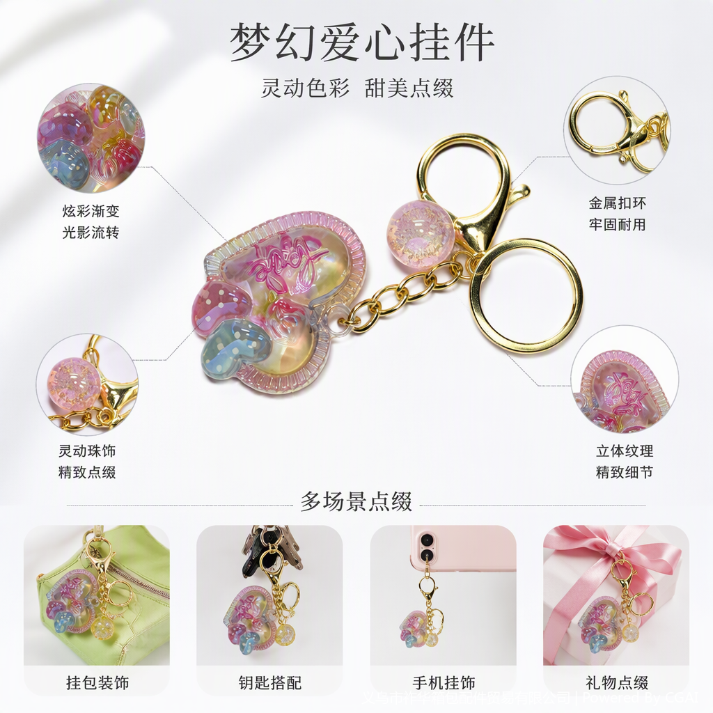 多彩心形钥匙挂件创意个性钥匙链情侣情侣礼物装饰品时尚潮流详情2