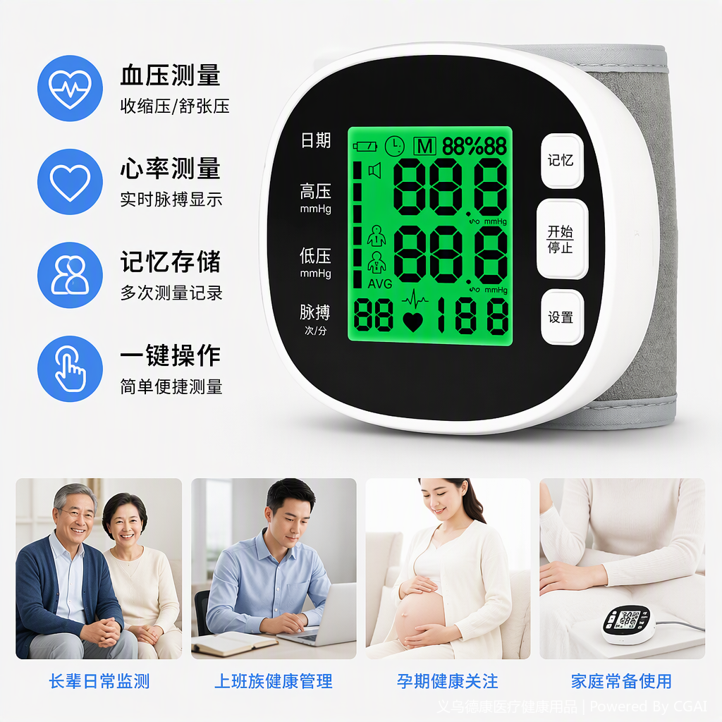 Home blood pressure monitor, medical maintenance equipment, portable blood pressure measuring instrument, home health monitor Application Scenario