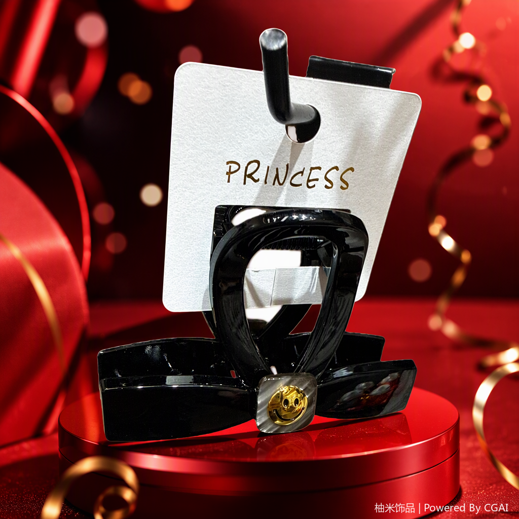 Fashionable black hair clips, golden smiling face decoration, simple and versatile hair accessories, hair clips, hair accessories, student hair clips Specification image
