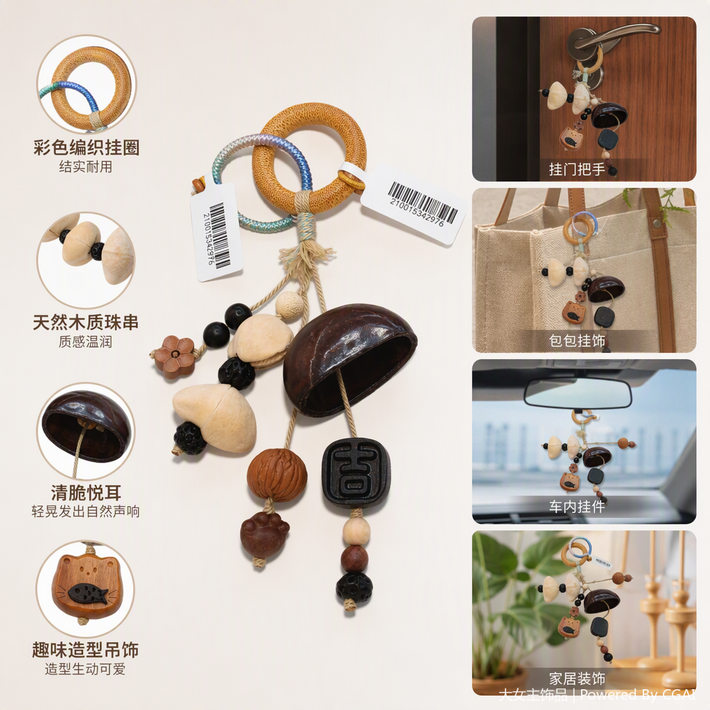 Colorful rope ring pendants, creative decoration, personalized handcrafted pendants, colorful beaded pendants, trendy accessories