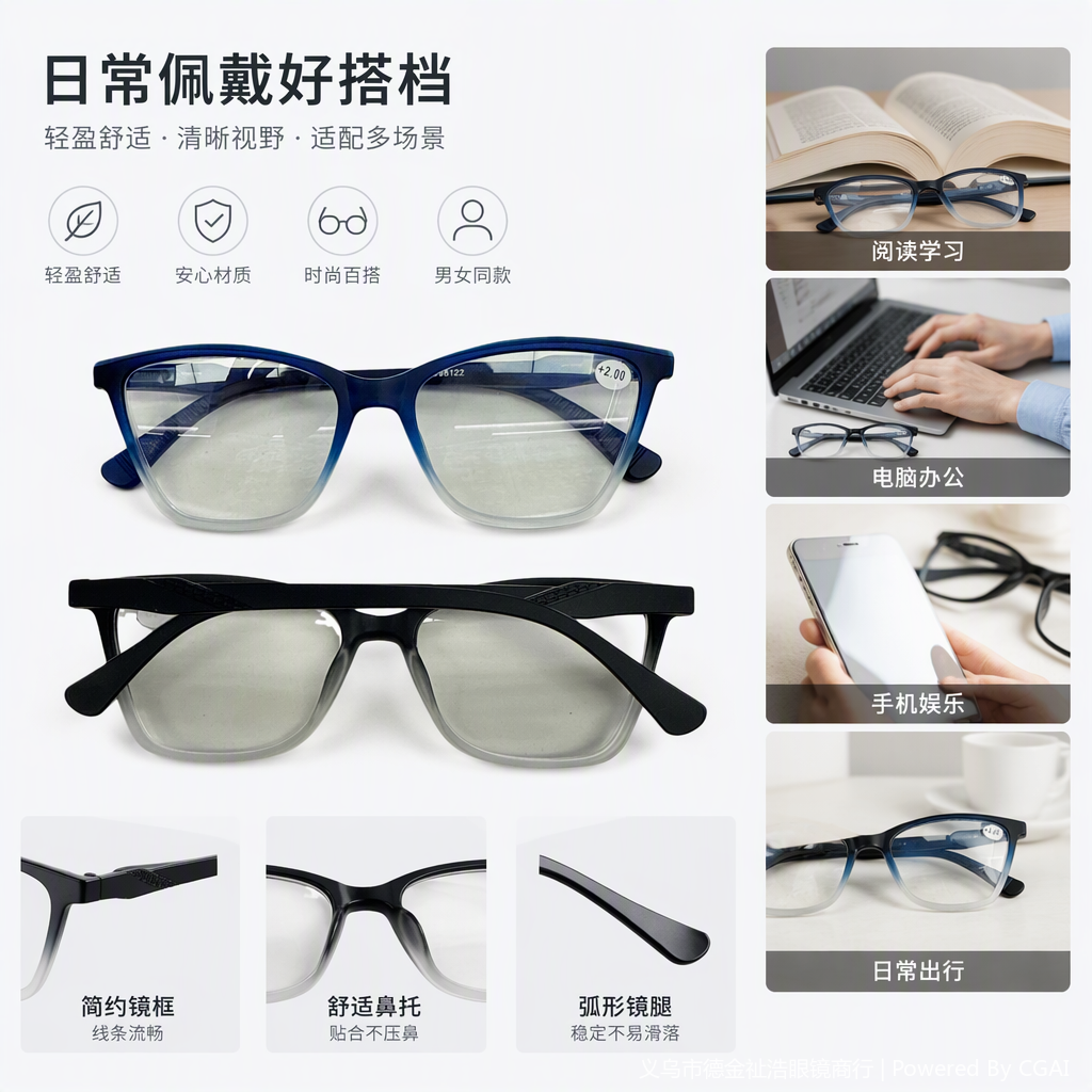 Fashionable blue gradient frame glasses, black gradient frame glasses, unisex trendy eyewear accessories
