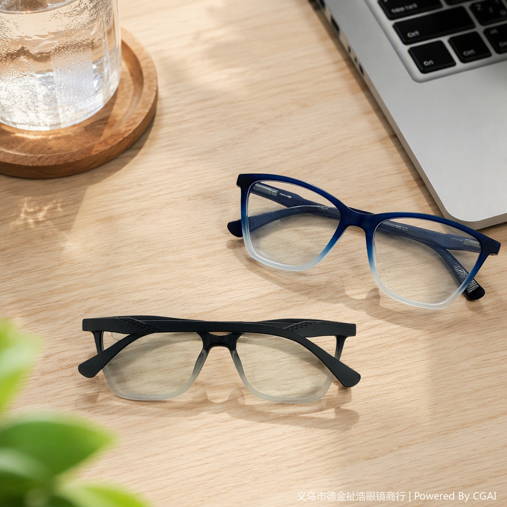 Fashionable blue gradient frame glasses, black gradient frame glasses, unisex trendy eyewear accessories details Picture