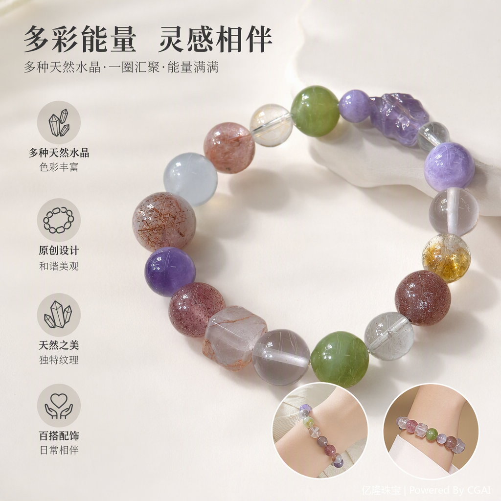 Colorful crystal bracelet, fashionable bracelet and jewelry, female student couple bracelet as a gift, summer new style