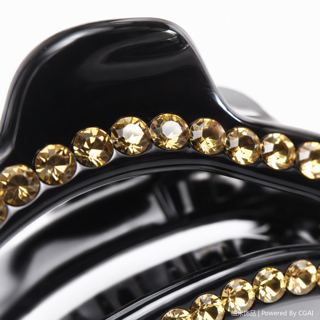 Fashionable and luxurious black gold and diamond hair clip, simple and versatile hair accessory, hair accessory, hair clip, hair accessory, women's style Application Scenario