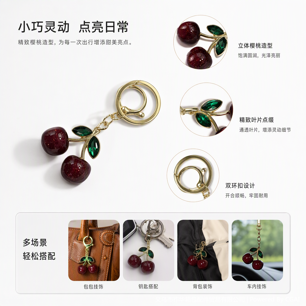 多彩樱桃造型钥匙扣可爱创意挂件时尚便携礼品饰品配件详情2