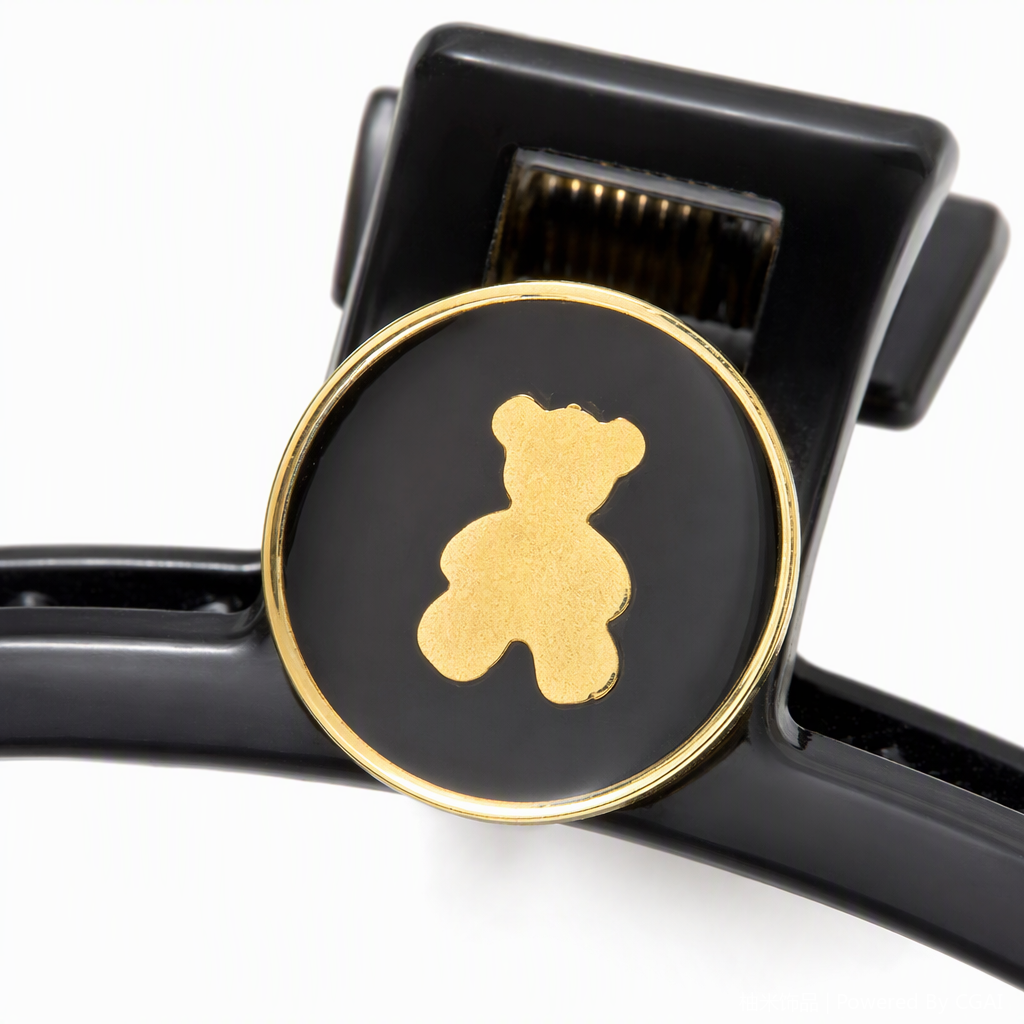 Black hair clips, golden bear pattern borders, white labels, decorative hair accessories, hair clips, hair accessories, simple and fashionable Application Scenario