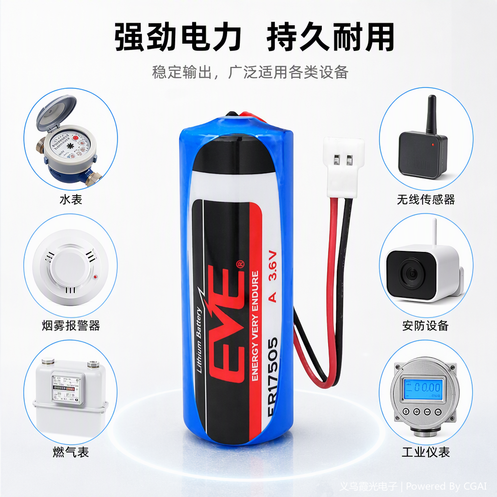 Batería de litio cilíndrica azul con cable rojo y negro enchufe blanco fuente de alimentación de carga portátil de alta capacidad