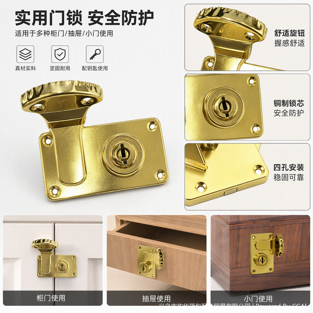 高端金色锁具防盗门锁家用防撬锁芯安全锁锁扣装饰精品耐用详情2