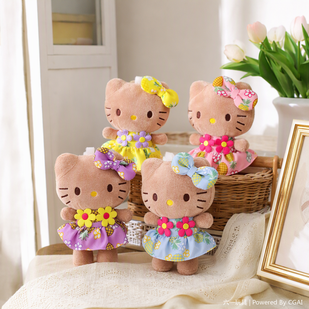 Black leather KT cat plush pendants, schoolbags, keychains, hanging decorations, cute anime merchandise, wholesale available for export, dolls, colorful dresses, Hello Kitty dolls, cute figurines, children's toys, gifts, collectibles details Picture