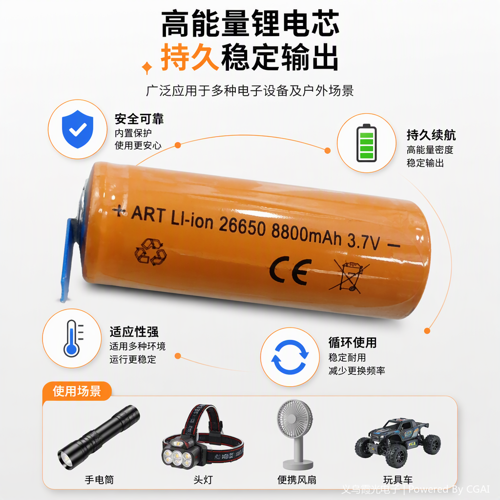 Batería cilíndrica naranja multifuncional de alto rendimiento y larga vida útil para dispositivos electrónicos aplicables