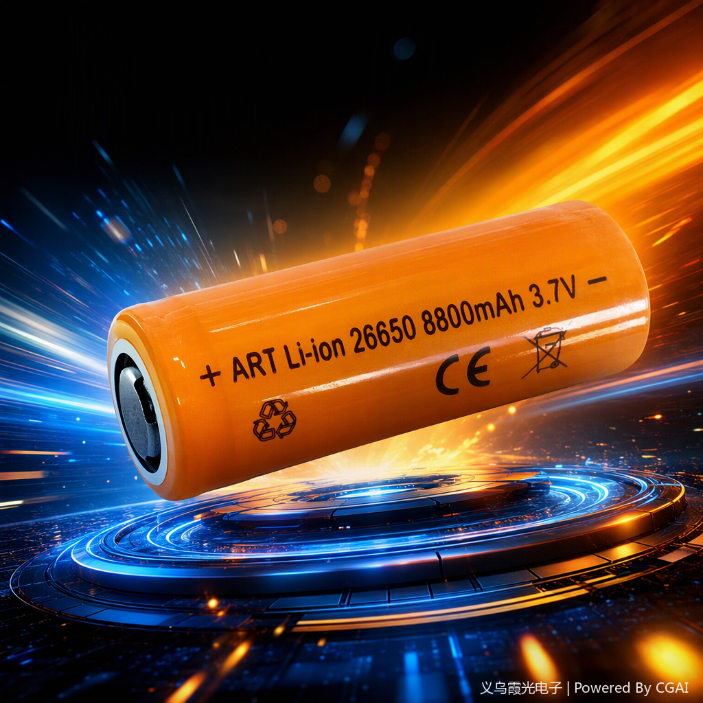 The multi-functional orange cylindrical battery features high performance and long life, suitable for electronic devices Specification image