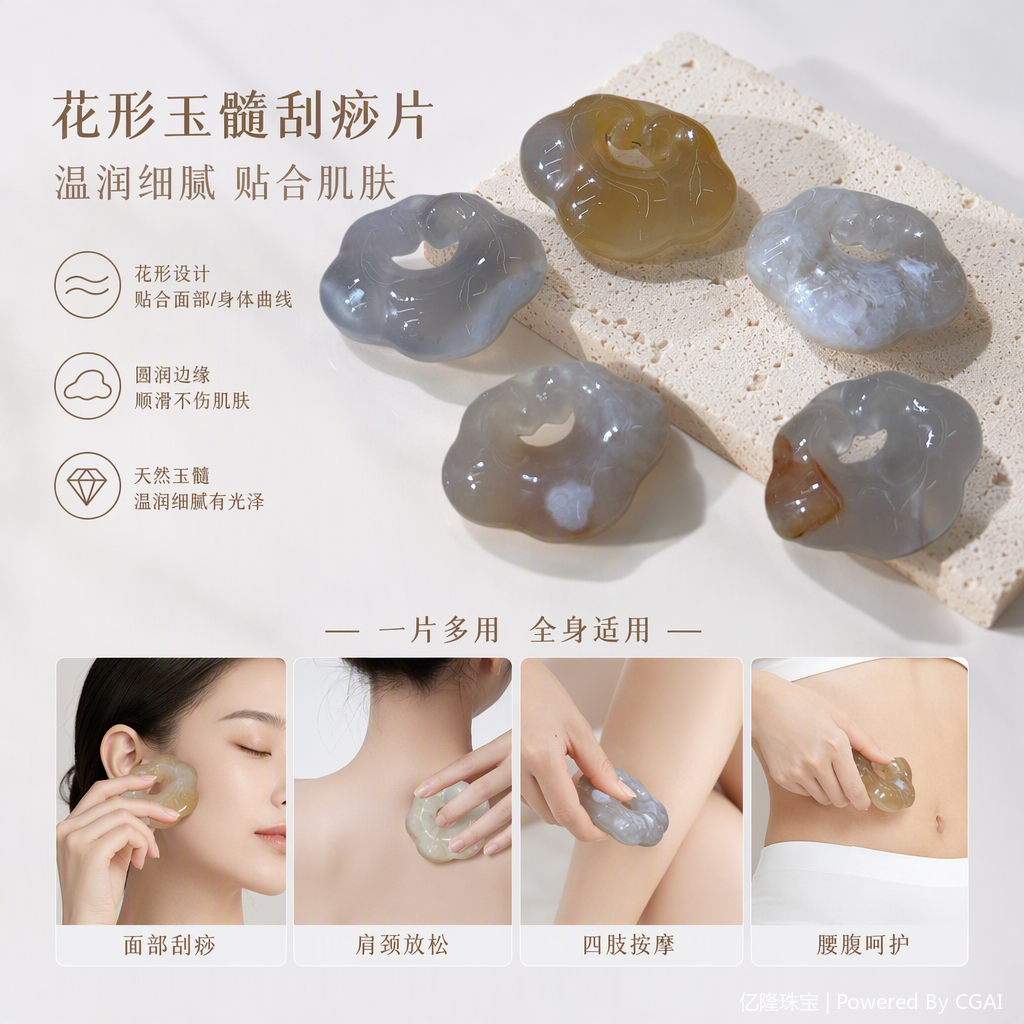 Six sets of cloud-shaped agate sculptures with bamboo trays, elegant craftsmanship, home decoration, gift collection