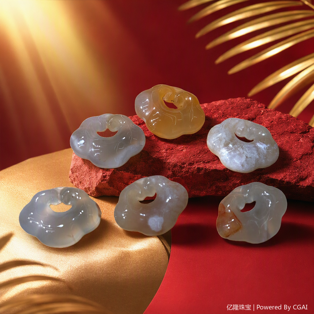 Six sets of cloud-shaped agate sculptures with bamboo trays, elegant craftsmanship, home decoration, gift collection Specification image
