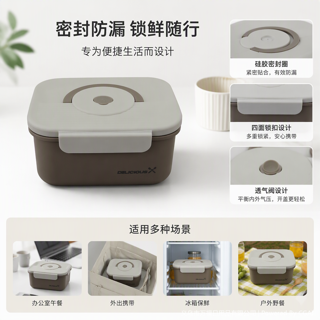 不锈钢分体保温饭盒商用便携饭盒保鲜盒灰白色耐用多功能