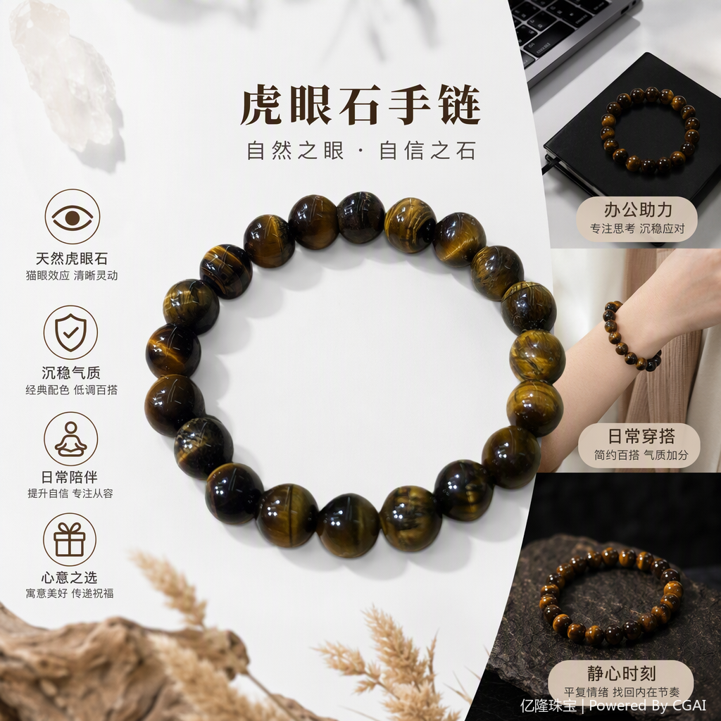 Natural tiger's eye stone bracelet for men and women, multi-color bead bracelet, fashionable and individual jewelry, as a gift