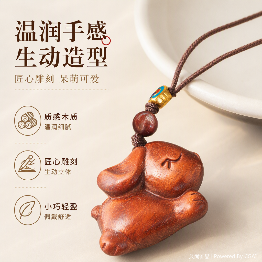 手工雕刻棕色木质小猪挂饰创意家居装饰品礼品收藏品天然材质工艺精美