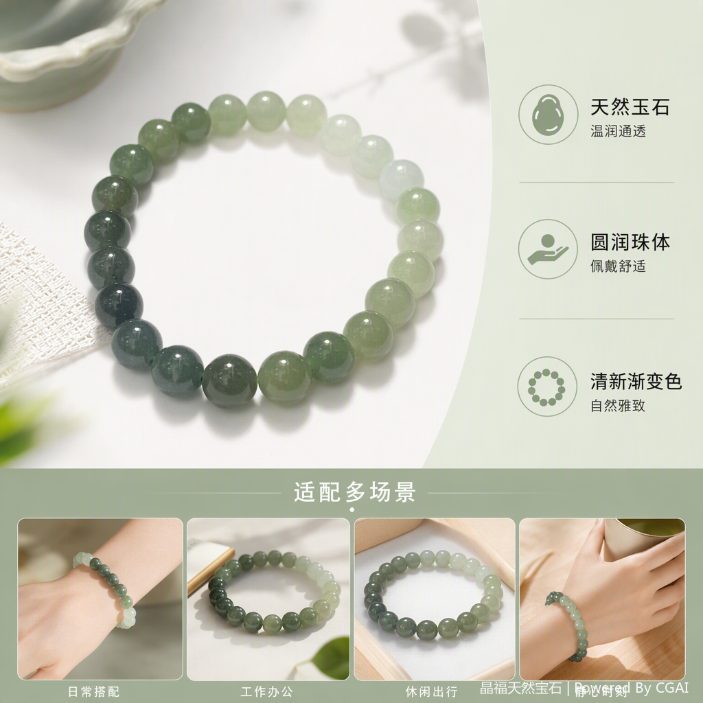 时尚绿色珠串手链简约复古手工编织多彩手饰潮流配饰女款