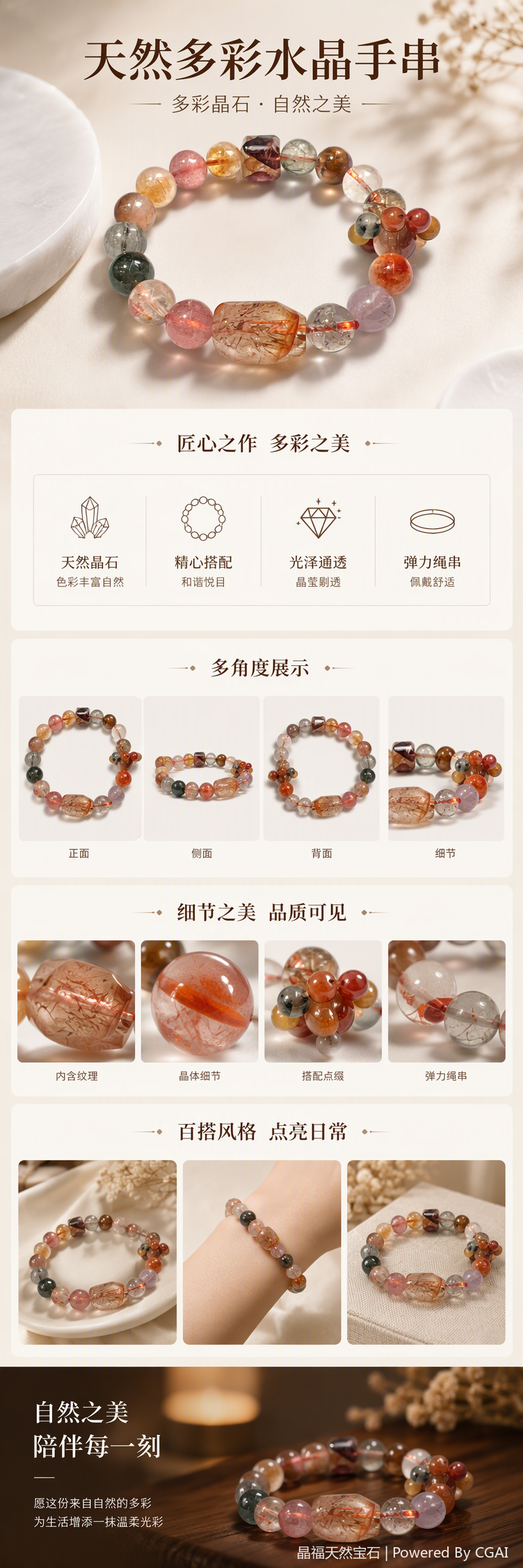 彩色水晶手链时尚手串多彩水晶手饰女款简约百搭手链礼物详情1