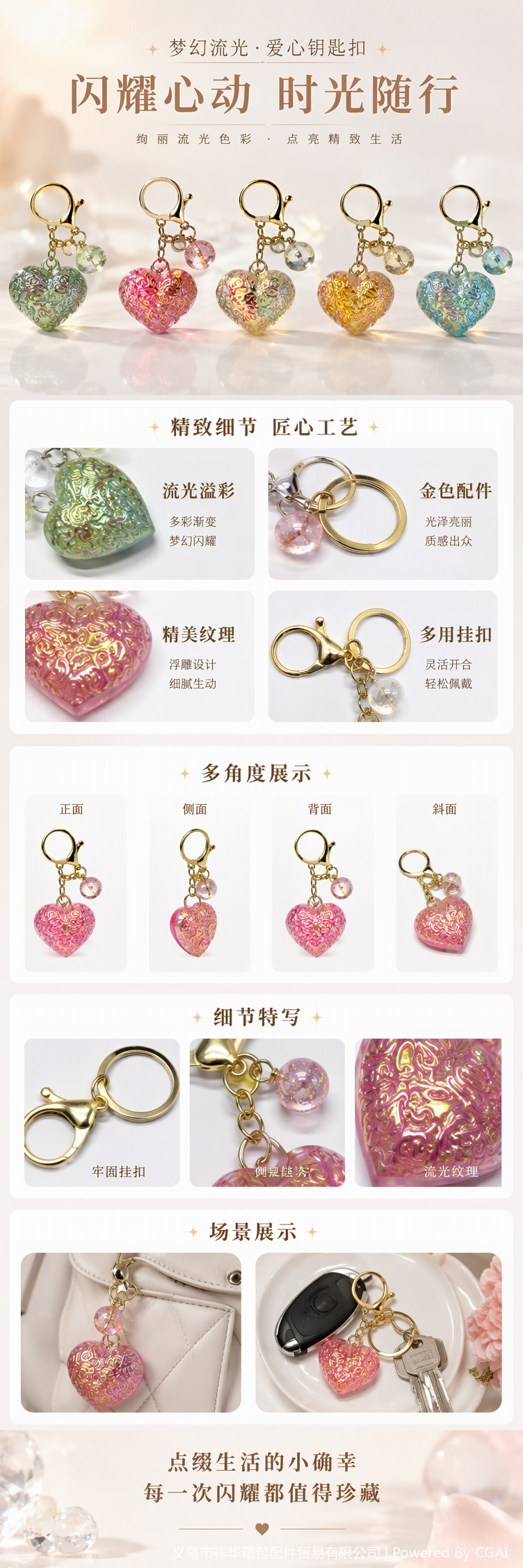 多彩心形钥匙挂件创意个性钥匙链情侣情侣礼物装饰品时尚潮流配件详情1