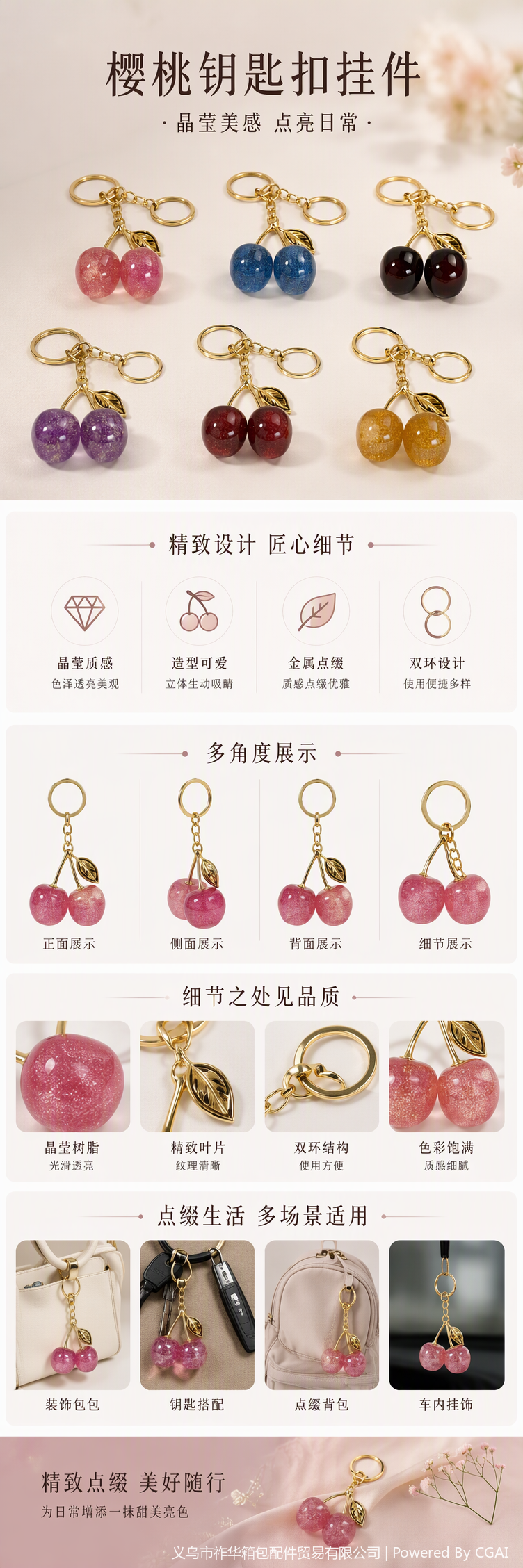 多彩樱桃造型钥匙挂件时尚创意个性钥匙链汽车钥匙扣礼品装饰品详情1