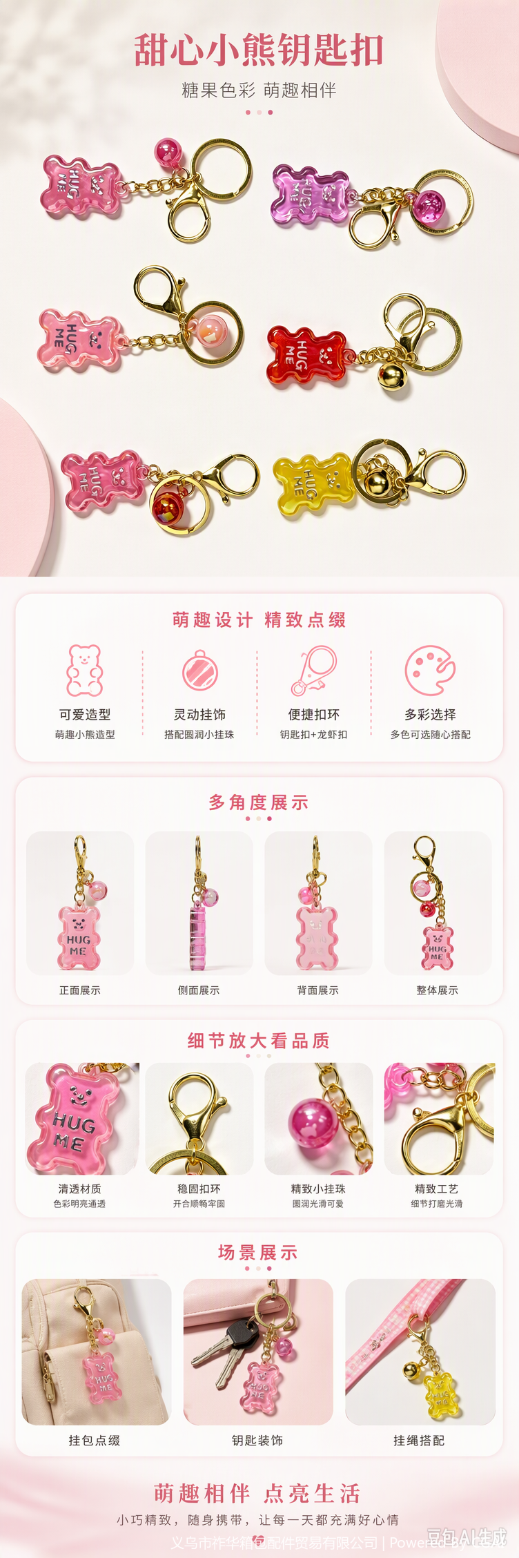 可爱多彩熊形挂件钥匙链卡通创意礼品饰品配件时尚潮流详情1
