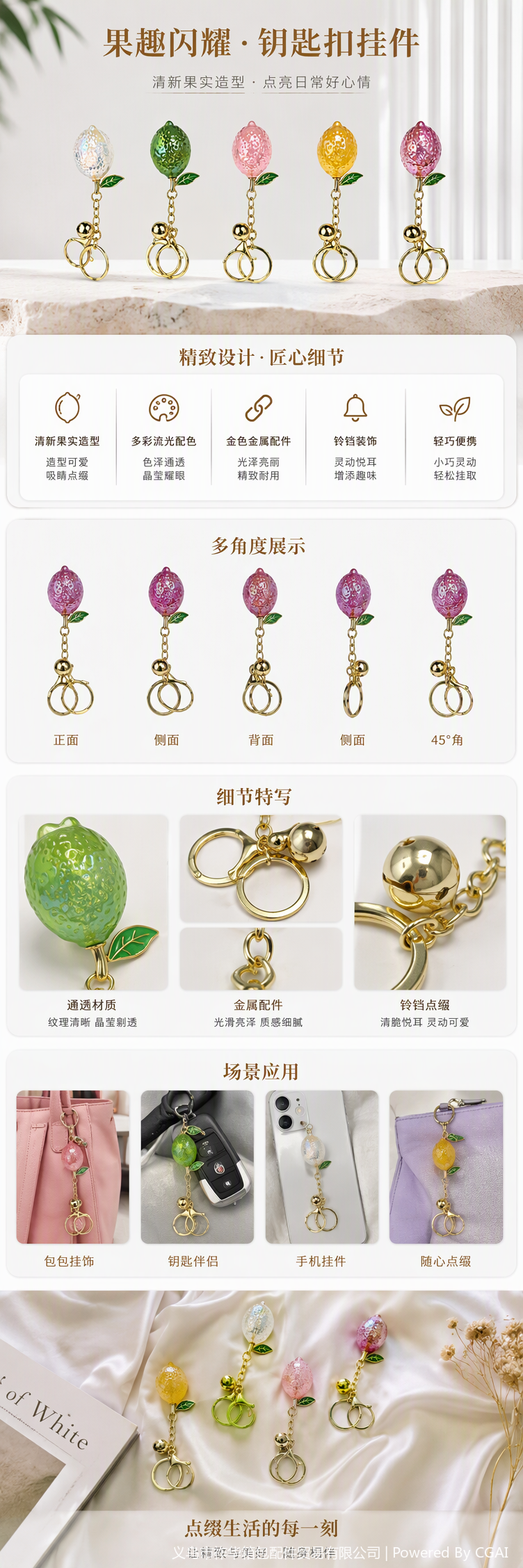多彩柠檬造型钥匙挂件创意个性钥匙链时尚潮流礼品配饰详情1