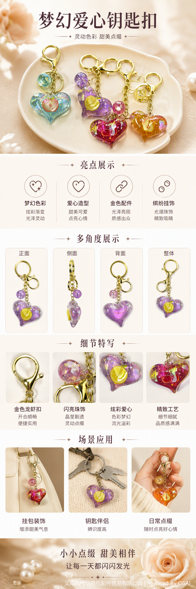多彩心形钥匙挂件创意个性钥匙链时尚潮流配饰礼品赠品详情1