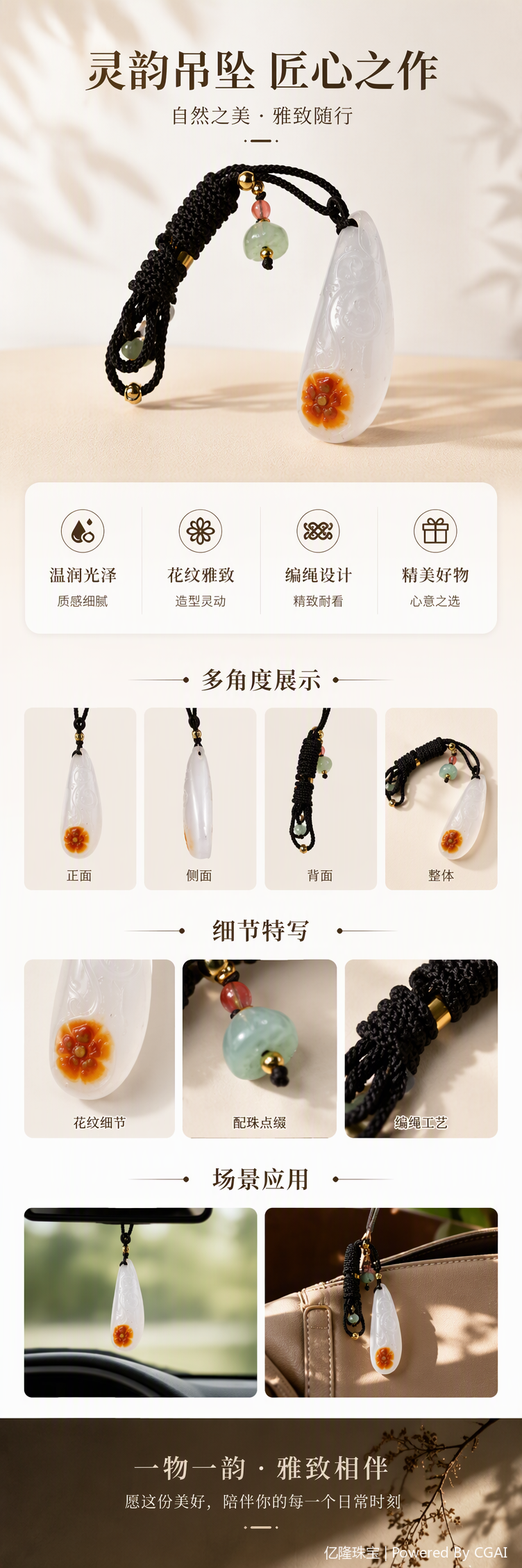 纯白色玉石吊坠项链女款简约时尚天然玉器配饰礼品详情1