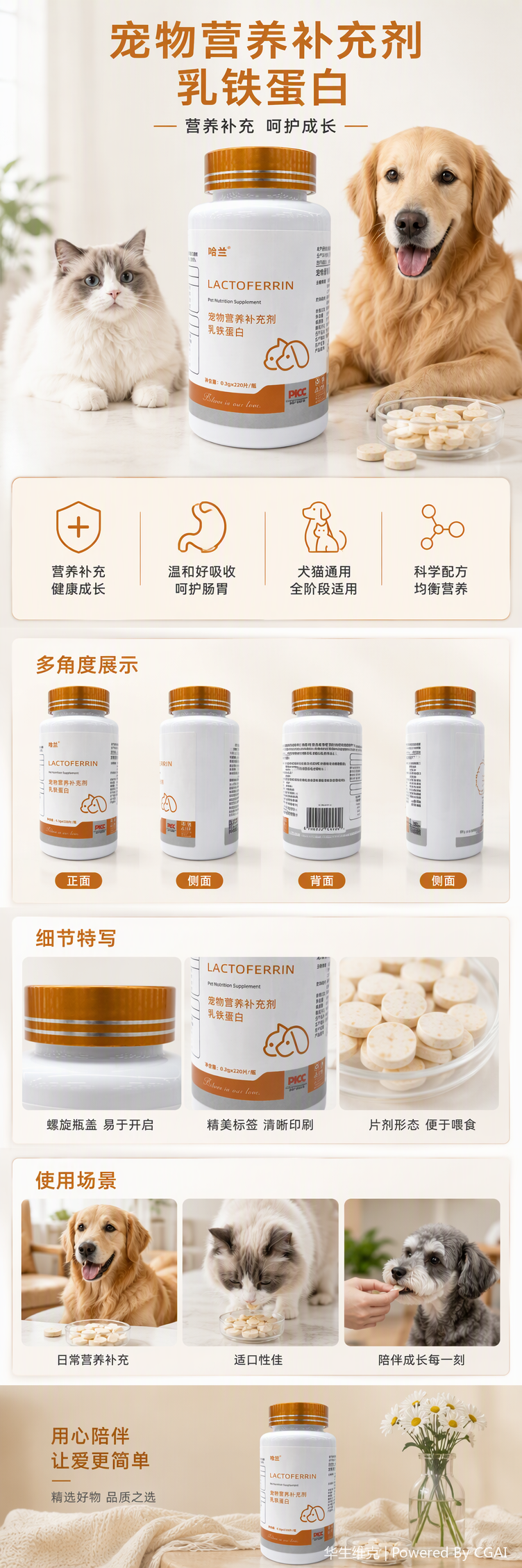 Watson Vick Haran Lactoferrin Tablets Pet nutritional Supplement Boosts immunity, suitable for both cats and dogs pic 1