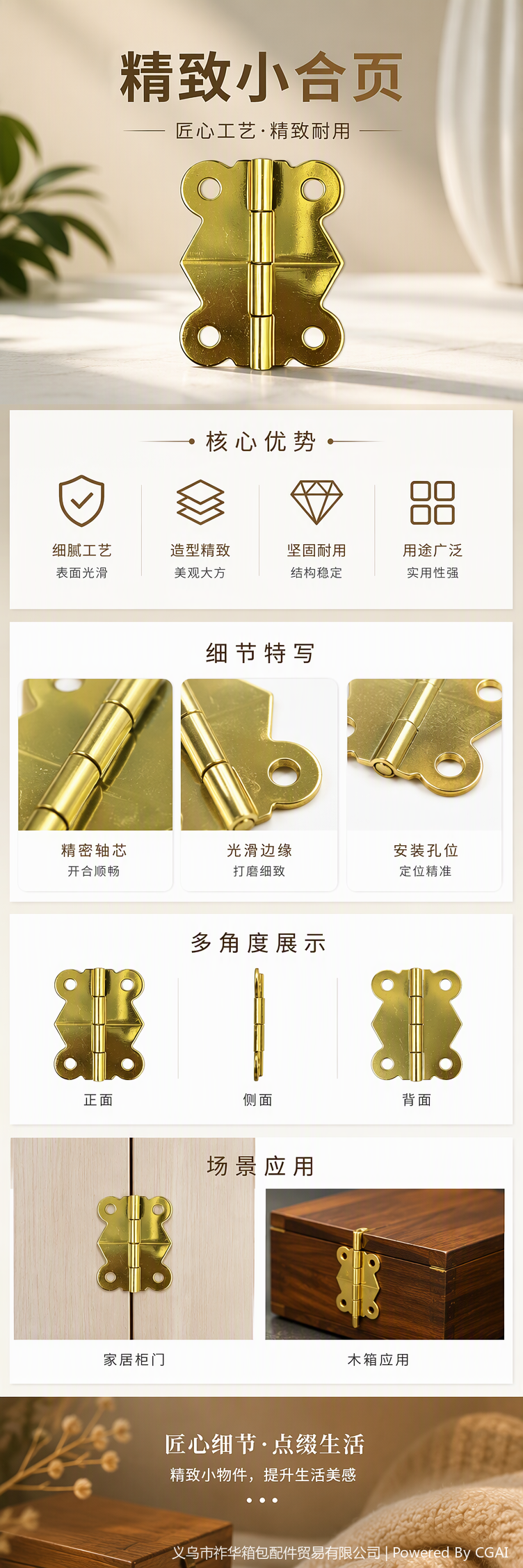 金色蝴蝶造型小合页耐用家具门窗装饰五金配件简约风格详情1