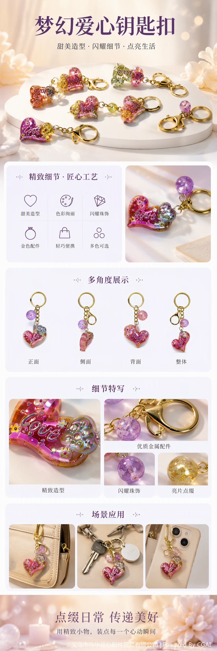 多彩心形钥匙挂件创意个性钥匙链情侣情侣礼品装饰品挂饰配件详情1