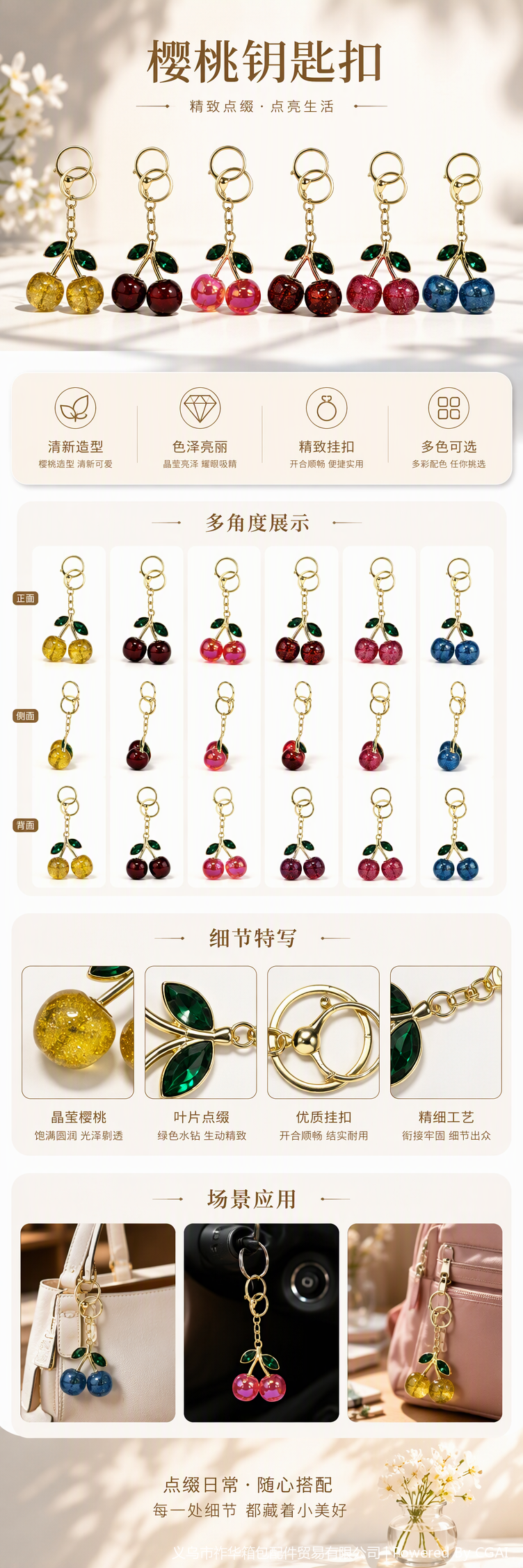 多彩樱桃造型钥匙扣可爱创意挂件时尚便携礼品饰品配件详情1
