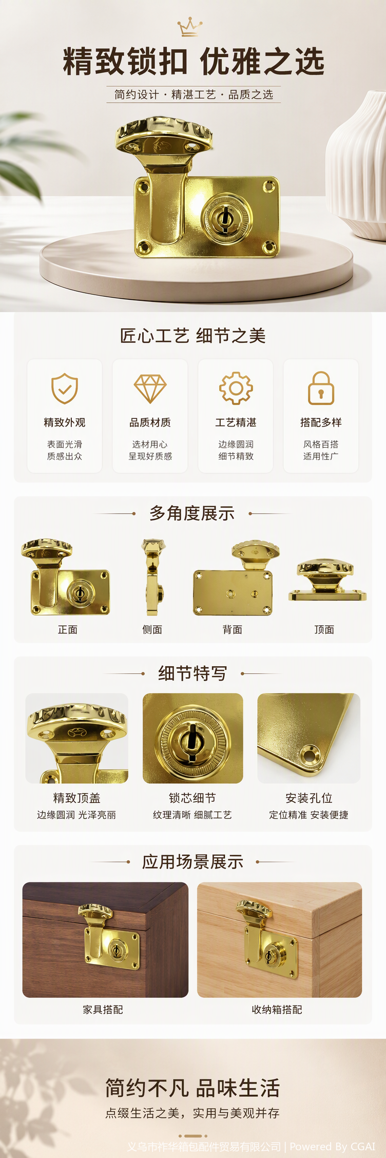 高端金色锁具防盗门锁家用防撬锁芯安全锁锁扣装饰精品耐用详情1