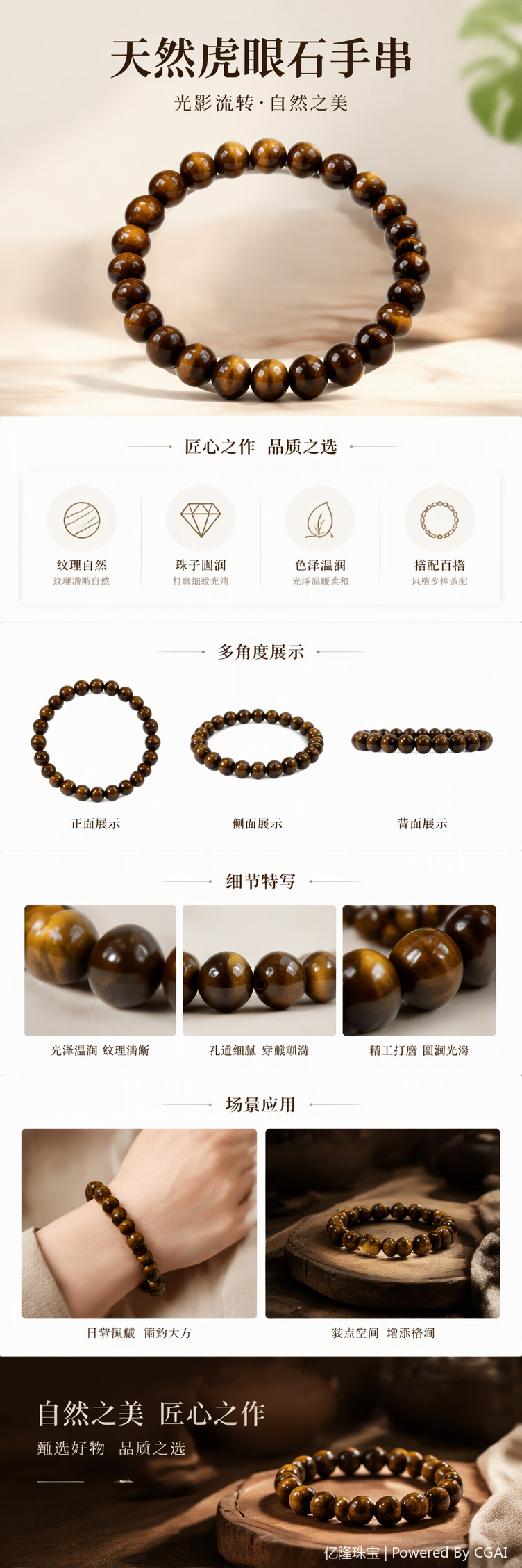 天然虎眼石手串男女款多彩珠子手链时尚个性手饰送礼品详情1