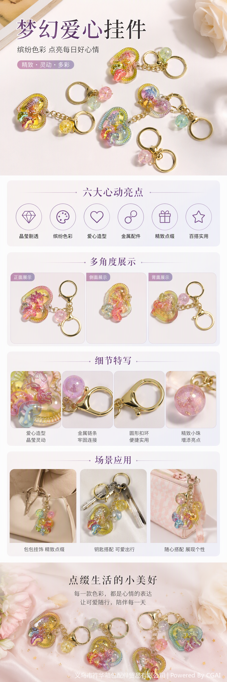 多彩心形钥匙挂件创意个性钥匙链情侣情侣礼物装饰品时尚潮流详情1