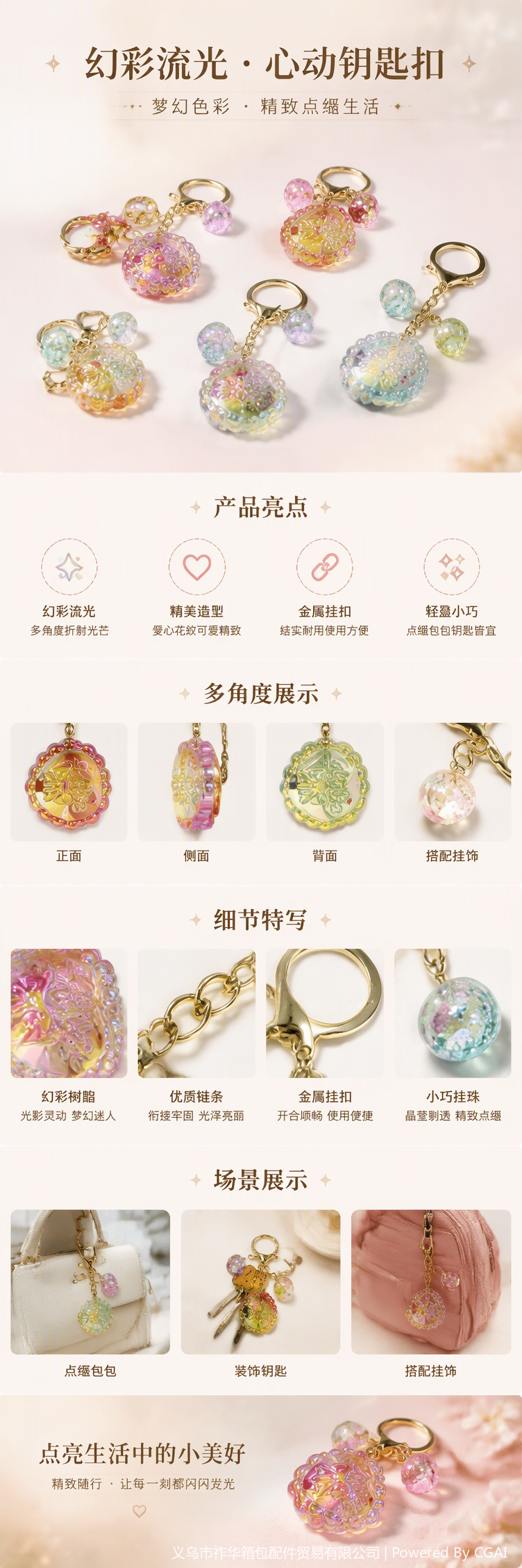 多彩心形钥匙挂件创意个性钥匙链情侣情侣礼物装饰品配件详情1
