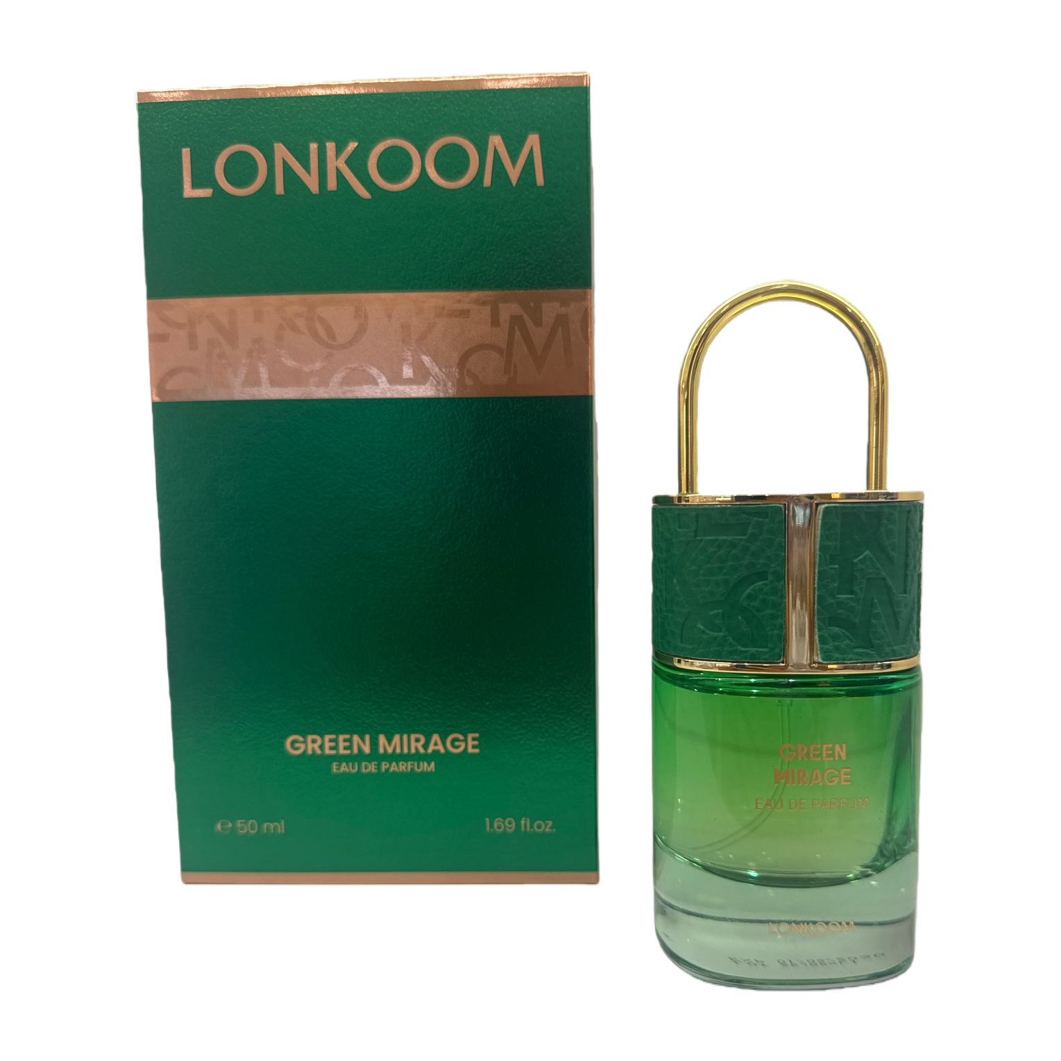 LONKOOM GREEN MIRAGE perfume bottle with green and gold color scheme, long-lasting fragrance, elegant and fashionable fragrance gift box Item Picture