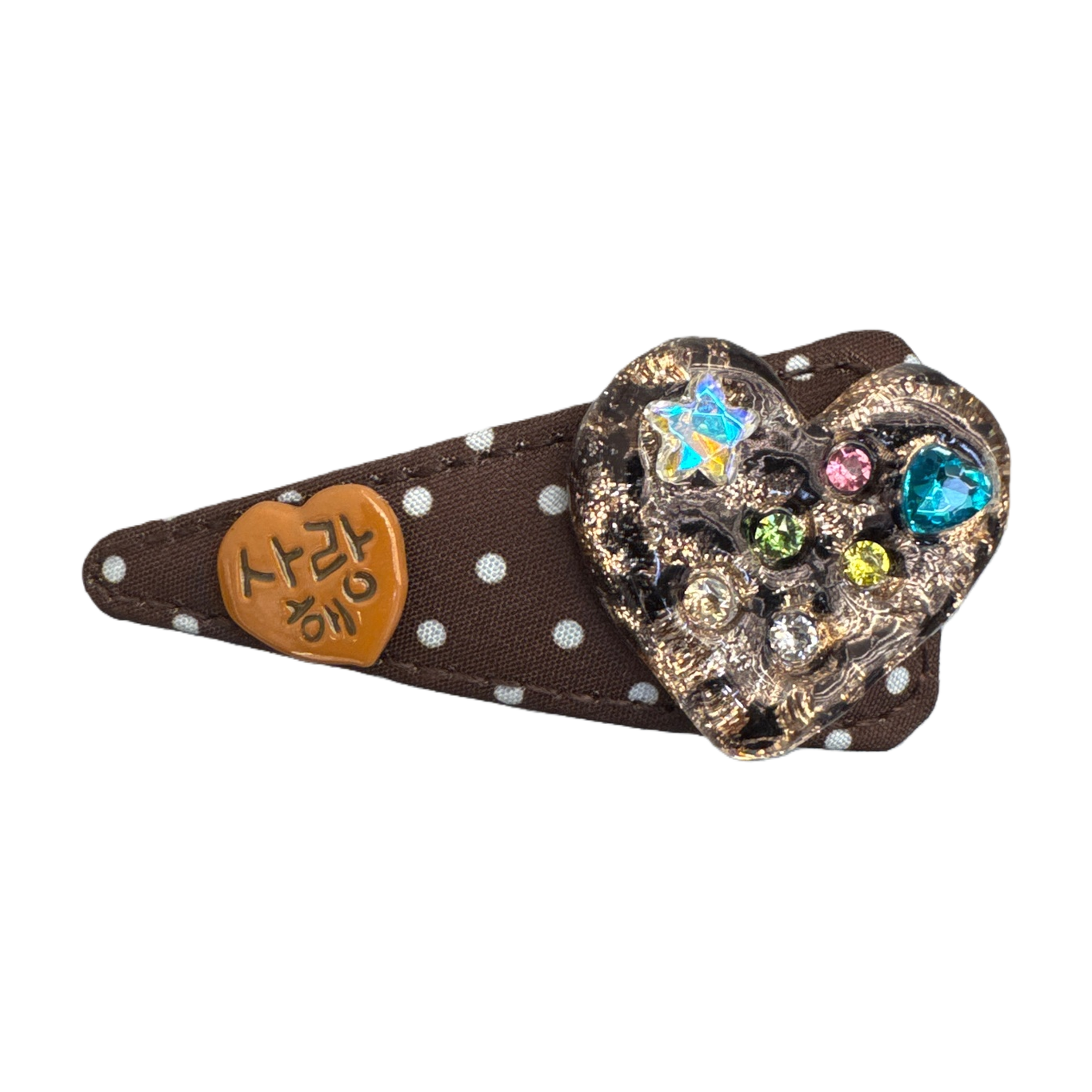 Fashionable brown polka dot hair clips, heart-shaped decorative hair accessories, sweet and cute hair clips, headwear and accessories Item Picture