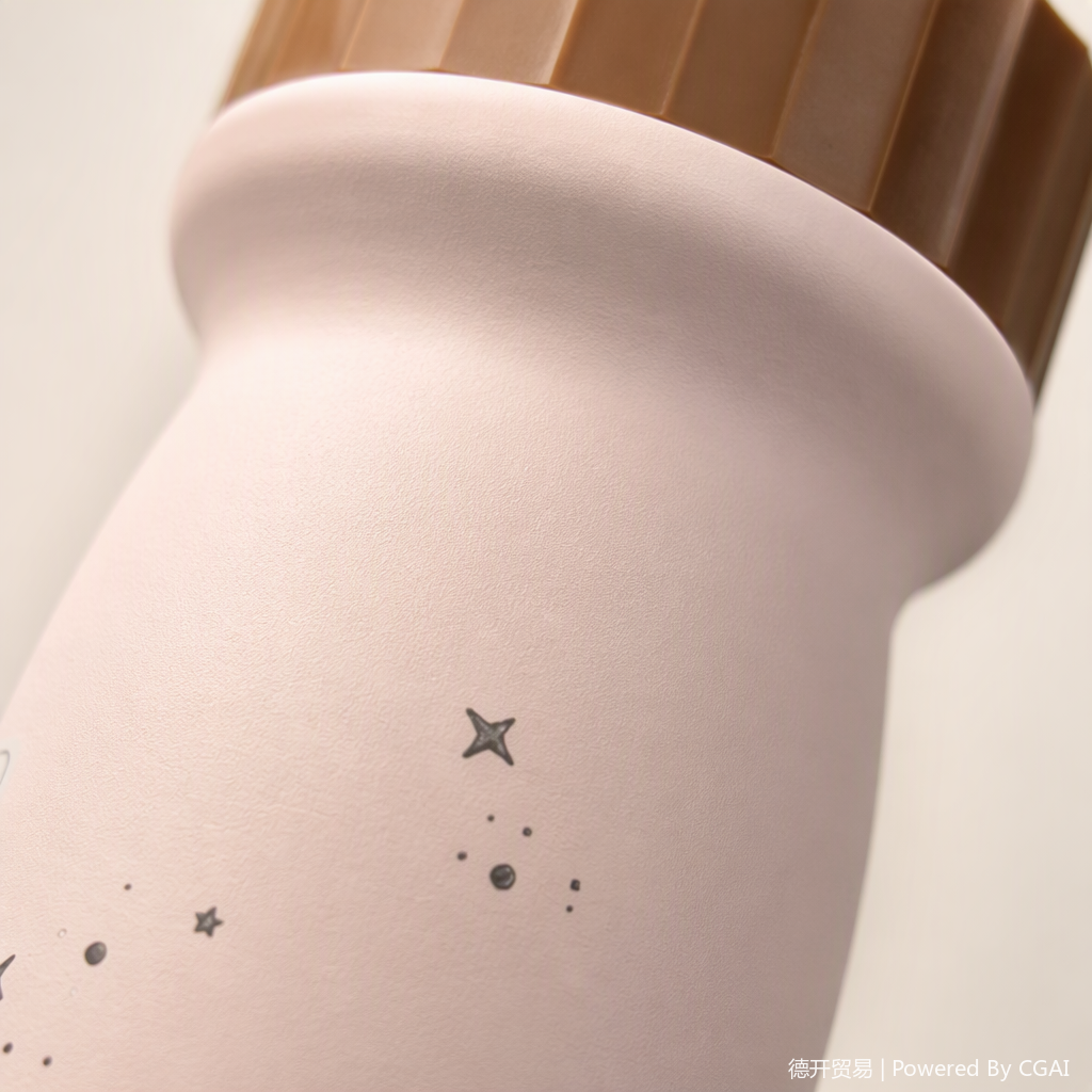 This pink water cup features candle patterns and the word "BEDDYBEAR". It has a large capacity, is fashionable and creative, and is suitable for home and office use. The lid is brown Application Scenario