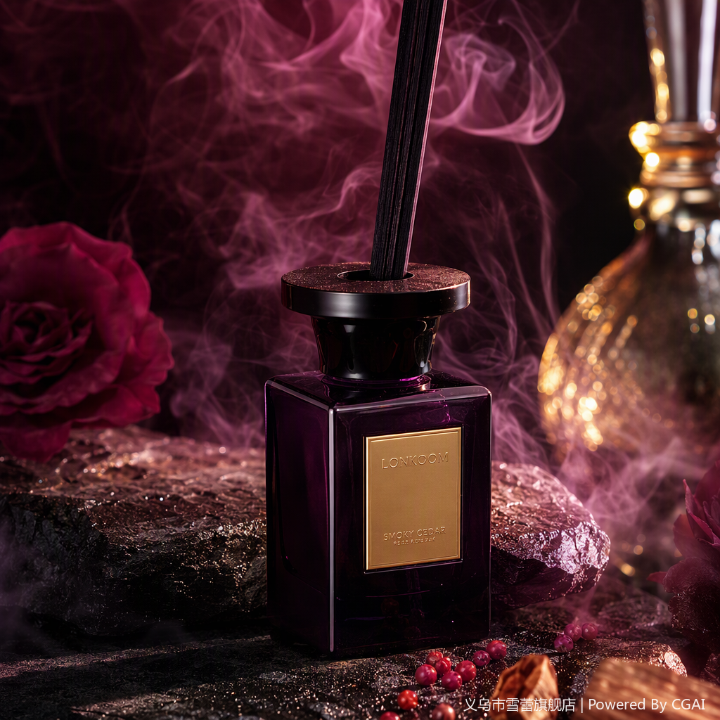 Deep purple glass aroma bottle with golden label, elegant fragrance, long-lasting, suitable for bedroom, living room, black incense stick decoration Specification image