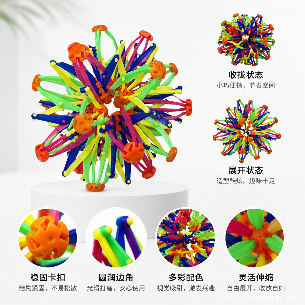 多彩弹力球形拼插玩具儿童益智趣味拼装运动球玩具礼盒装