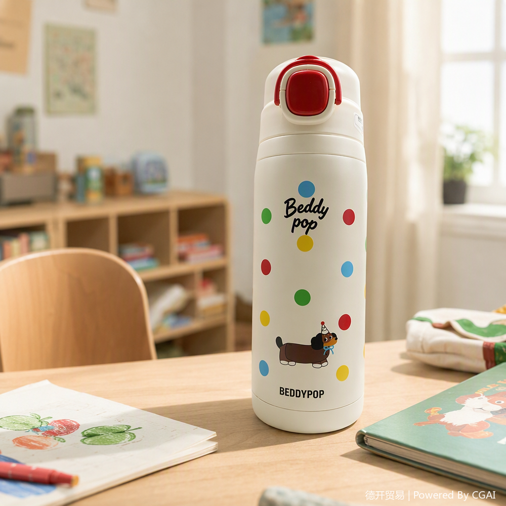 Cute puppy, colorful polka dot insulated cup, white stainless steel portable warm water cup for students as a gift details Picture