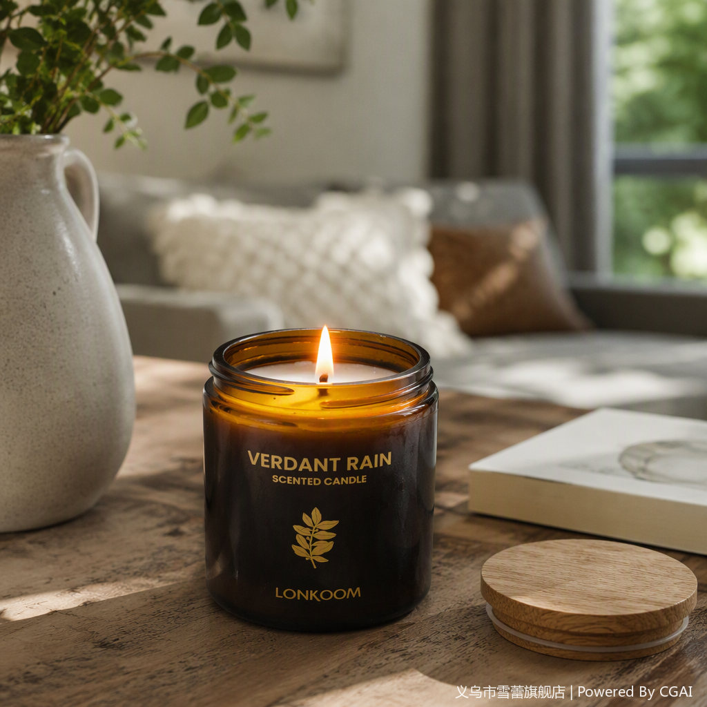 High-end brown glass jar aromatherapy candles, indoor long-lasting light fragrance, healing and relaxing aromatherapy lamps, candlestick decoration items details Picture