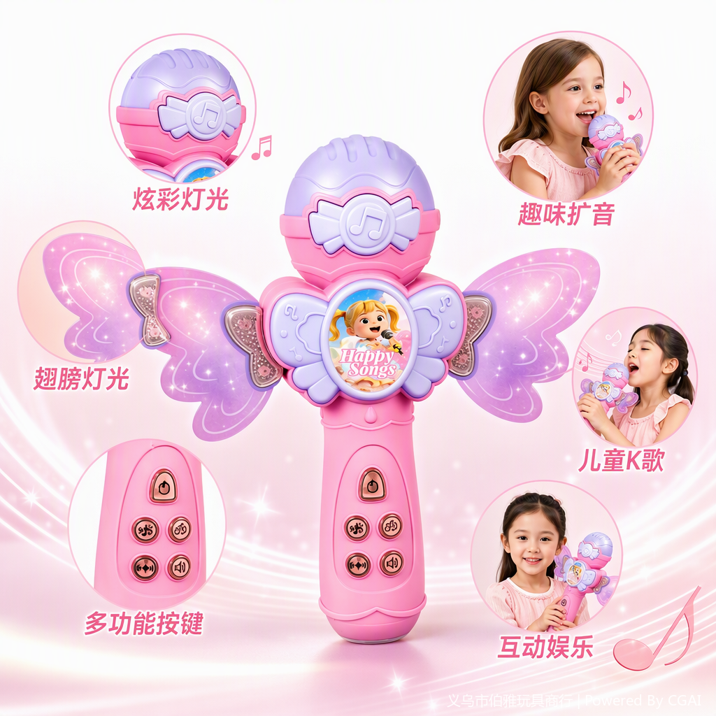 Pink butterfly-shaped children's microphone toy, singing and dancing interactive entertainment gift, Children's Day present