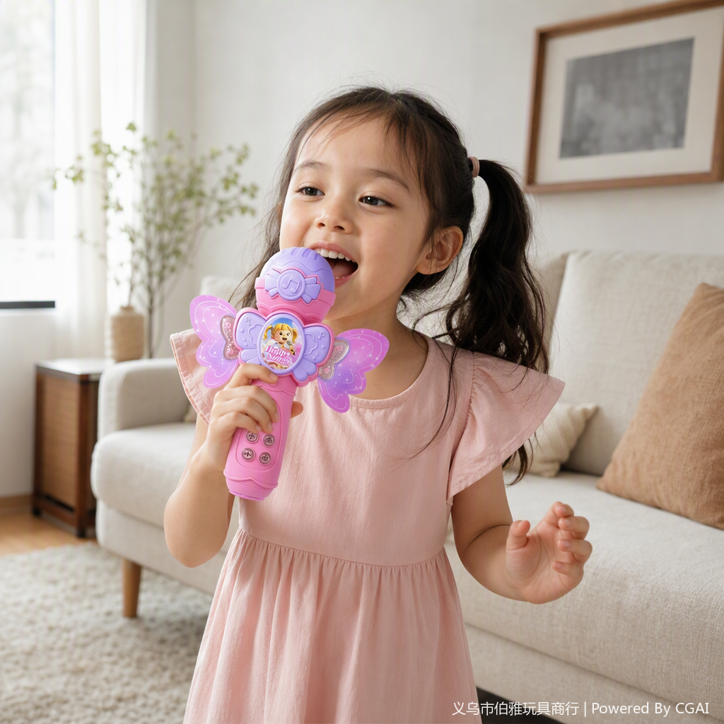 Pink butterfly-shaped children's microphone toy, singing and dancing interactive entertainment gift, Children's Day present details Picture