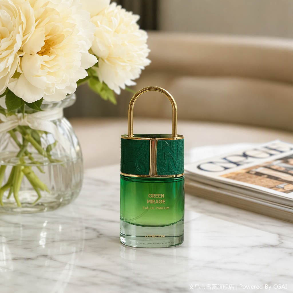 LONKOOM GREEN MIRAGE perfume bottle with green and gold color scheme, long-lasting fragrance, elegant and fashionable fragrance gift box details Picture