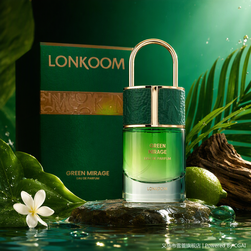 LONKOOM GREEN MIRAGE perfume bottle with green and gold color scheme, long-lasting fragrance, elegant and fashionable fragrance gift box Specification image